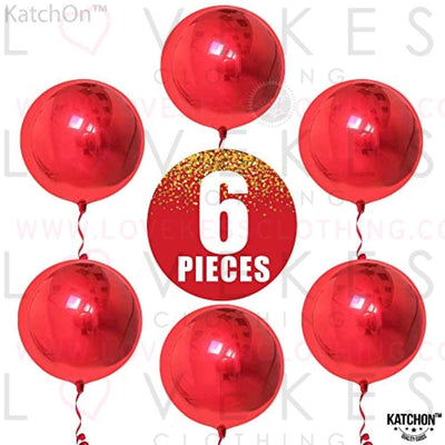 Big 22 Inch Red Metallic Balloons - Pack of 6, Red Balloons | 360 Degree 4D Red Foil Balloons, Christmas Party Decorations | Mirror Finish Red Chrome Balloons for Birthday Party | Romantic Decorations