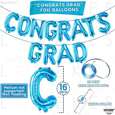 KatchOn, Congrats Grad Balloons Blue - 16 Inch | Congrats Balloons for Graduation Party Decorations 2023 | Congratulations Balloons for Blue Graduation Decorations Class of 2023 | Graduation Balloons