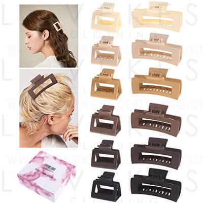 Alemaky 12 Pack Square Claw Clips, Big and Small Neutral Rectangle Hair Non-slip Matte Large Clips for Women,Strong Hold jaw clip Thick Thin