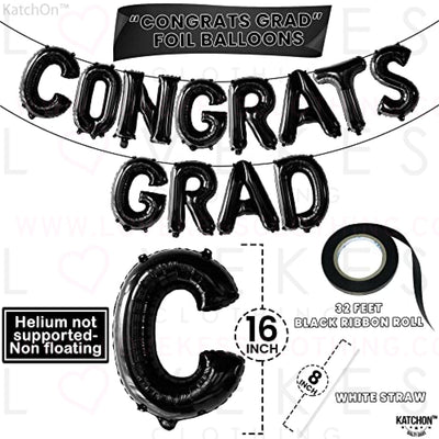 KatchOn, Black Congrats Grad Balloon - 16 Inch | Congratulations Balloons for Graduation Party Decorations 2023 | Congrats Grad Banner, Graduation Decorations Class of 2023 | Graduation Balloons 2023