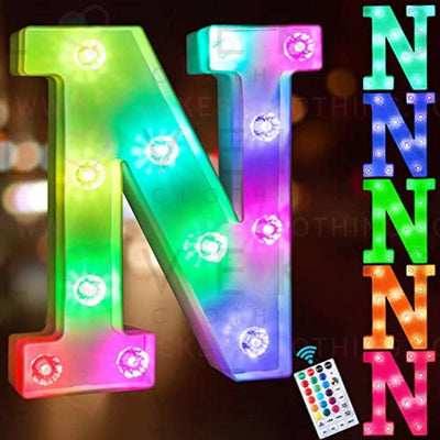 Colorful Light up Letters Led Marquee Letter Lights with Remote 18 Colors Letters with Lights for Wedding Birthday Party Lamp Christmas Home Bar Decoration - Diamond Design Battery Powered - N