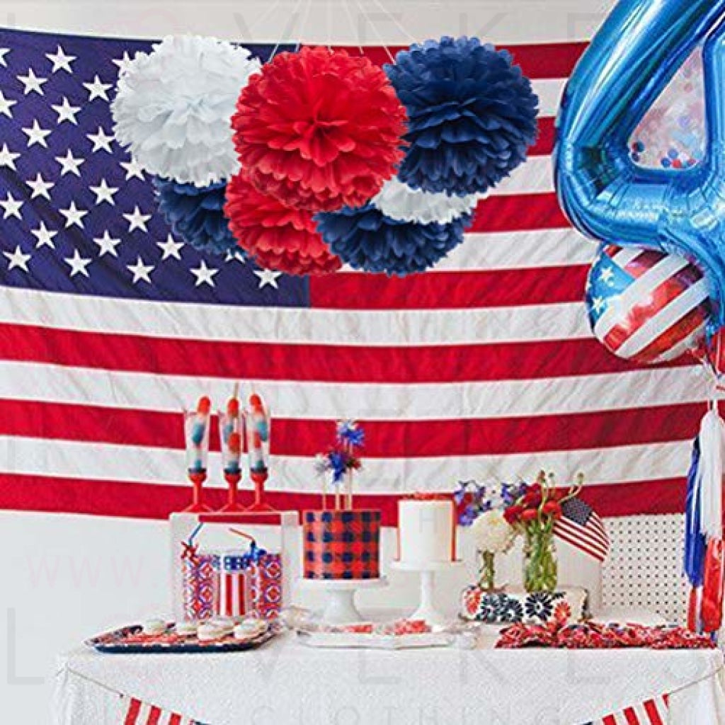 Paper Flower Tissue Pom Poms Party Supplies (red,Royal Blue,White,12pc)