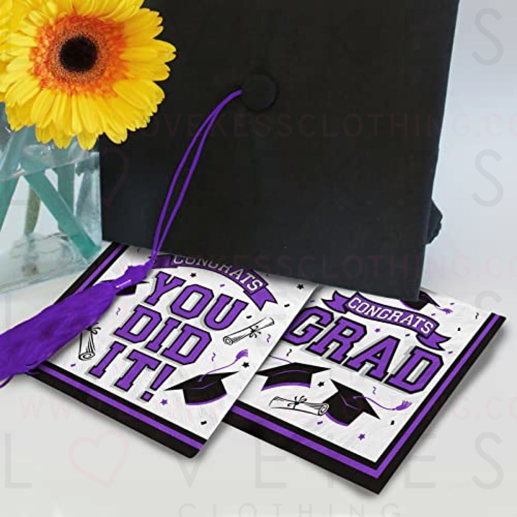 Graduation Party Supplies Disposable Paper Cocktail Napkins for 2023 Graduation Party Decorations, 80 Pack（purple and black）