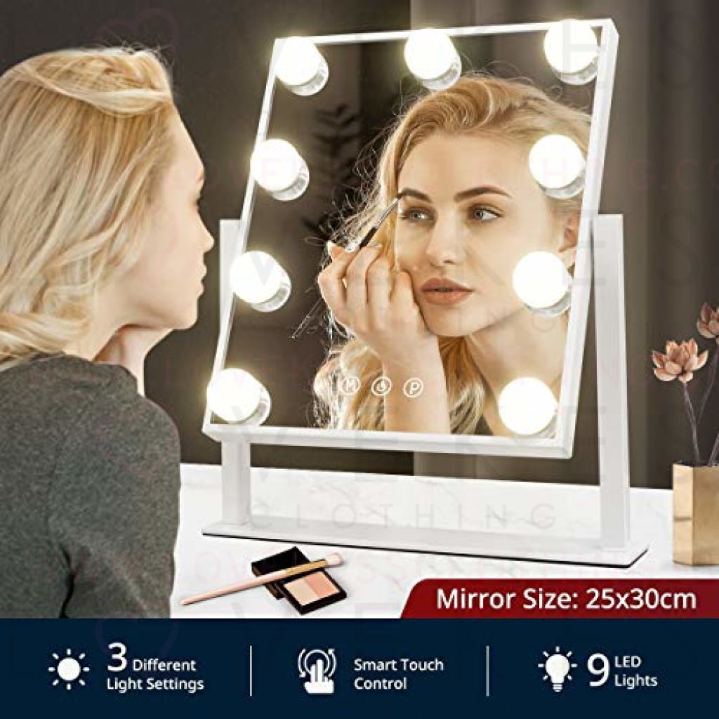 Light up Vanity Makeup Mirror with 9 LED Bulbs Tabletop Plug in Makeup Mirror with Lights 360 Rotation with 10x Magnifying Mirror