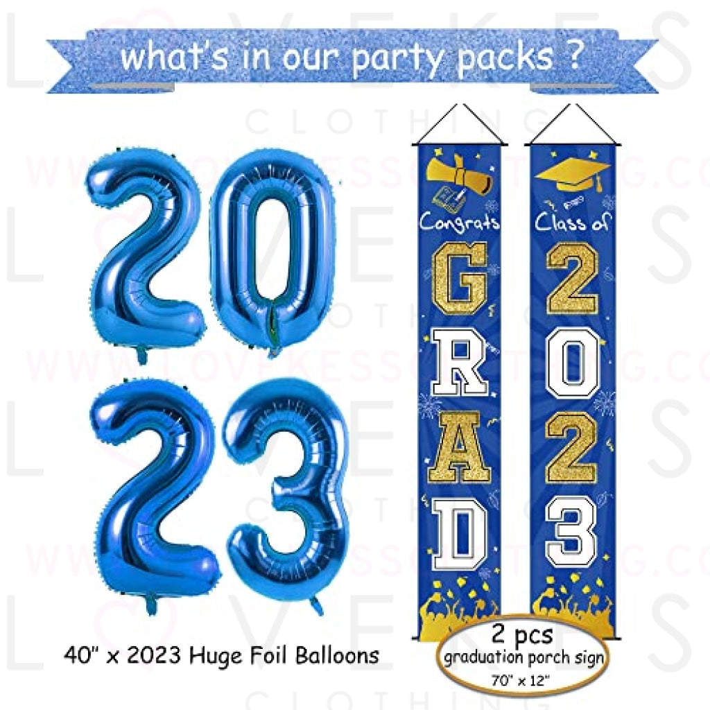 HIPEEWO Graduation Decorations 2023 - Graduation Party Supplies Include Congrats Grad Banner, Backdrop, Porch Sign, Balloons, Hanging Swirls, High School College Graduation Party Decorations | Blue