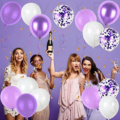 Purple and White Balloons, 50pcs 12 Inch Purple Balloons Metallic Purple Balloons Confetti Purple White Balloons for Purple Decorations, Birthday Shower Princess Theme Party Decorations