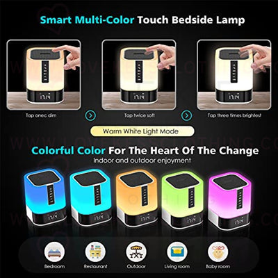 Night Light Bluetooth Speaker, 5 in 1 Touch Control Bedside Lamp Dimmable Multi-Color Changing, Bedroom Alarm Clock, Best Birthday Gift Ideas for 10 11 12 13 14 Year Old Teenage Girls/Boys