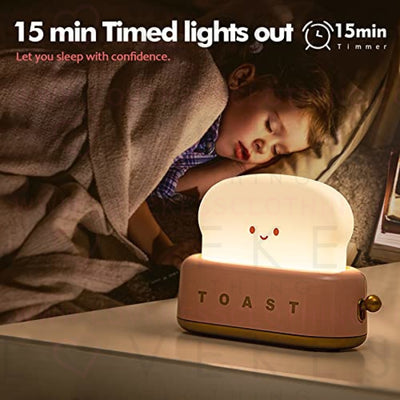 QANYI Cute Desk Decor Toaster Lamp, Kawaii LED Toast Bread Night Light Rechargeable and Portable Light with Timer, Christmas Gifts Ideas for Baby Kids Girls Teens Teenages. Pink