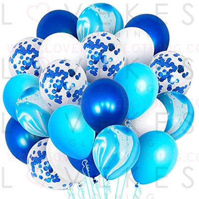 50 Pieces, Shades of Blue Balloons Set - Blue Confetti Balloons | Blue Marble Balloons, Blue and White Balloons | Royal Blue Balloons for Blue Party Decorations, Baby Shower, Blue Birthday Decorations