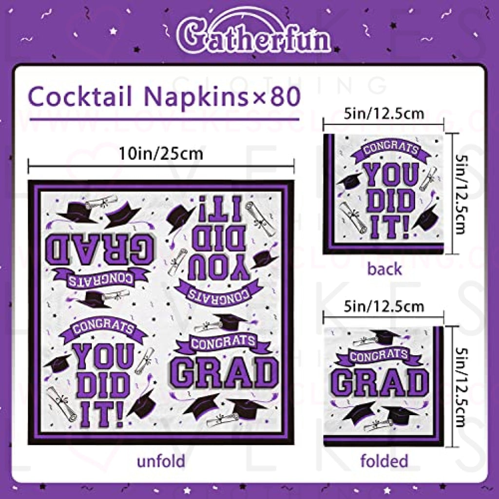 Graduation Party Supplies Disposable Paper Cocktail Napkins for 2023 Graduation Party Decorations, 80 Pack（purple and black）