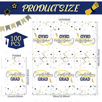100 Sheets Graduation Party Napkins Disposable Congratulation Grad Beverage Cocktail Napkins Paper Towels for 2023 Graduation Celebration Party Supplies Table Decorations (Blue and Gold)