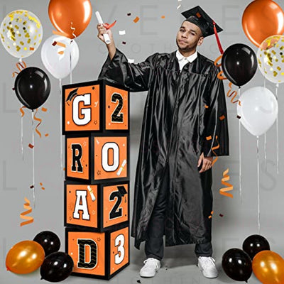 63 Pieces Graduation Box Decorations 2023 Balloon Boxes Set, Congrats Grad Block Boxes Decor with Point Dot for Class of 2023 School Party Supplies Celebration, 11.8 x 11.8 x 11.8 Inch(Orange)
