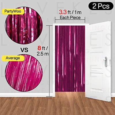 PartyWoo Retro Burgundy Foil Curtain 2 pcs, 3.3x6.6 ft Burgundy Red Tinsel Curtains, Backdrop Curtain, Foil Fringe Curtains, String Curtain, Birthday Decorations, Party Backdrop, Wedding Backdrop