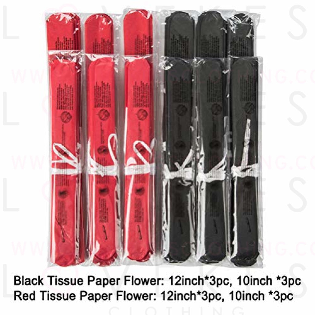 Paper Flower Tissue Pom Poms Party Supplies (black,red,12pc)