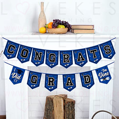 2023 Blue Graduation Banner - No DIY Required Blue Graduation Party Supplies Decorations Grad Banner for College, High School Party (Blue and Black Congrats Grad)