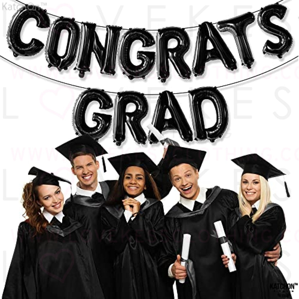 KatchOn, Black Congrats Grad Balloon - 16 Inch | Congratulations Balloons for Graduation Party Decorations 2023 | Congrats Grad Banner, Graduation Decorations Class of 2023 | Graduation Balloons 2023