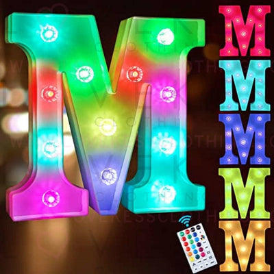 Colorful Light up Letters Led Marquee Letter Lights with Remote 18 Colors Letters with Lights for Wedding Birthday Party Lamp Christmas Home Bar Decoration - Diamond Design Battery Powered - M