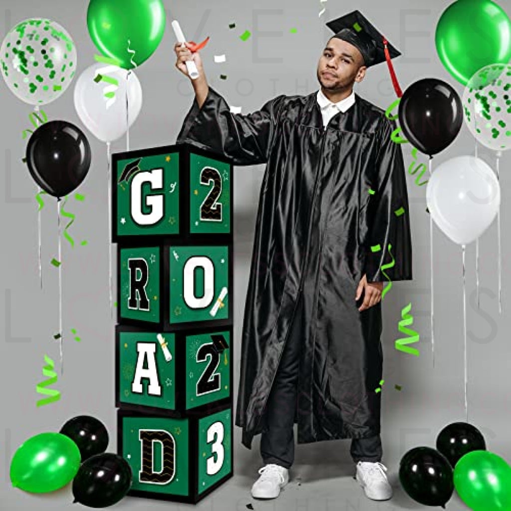 63 Pieces Graduation Box Decorations 2023 Balloon Boxes Set, Congrats Grad Block Boxes Decor with Point Dot for Class of 2023 School Party Supplies Celebration, 11.8 x 11.8 x 11.8 Inch (Green)