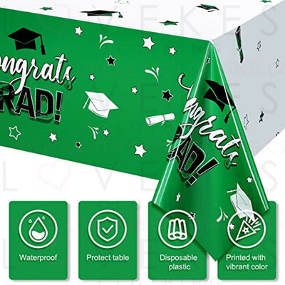 3 Pack Graduation Party Tablecloth Congrats Class of 2022 Graduation Table Covers Grad Cap Table Cloth Rectangle Plastic Tablecloth for Grad Party Decorations and Supplies, 54 x 108 Inch (Green)