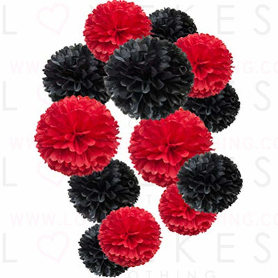 Paper Flower Tissue Pom Poms Party Supplies (black,red,12pc)