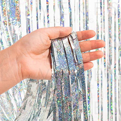 Silver Foil Fringe Tinsel Backdrop Glitter - GREATRIL Party Streamers Backdrop Curtains for Birthday/Christmas/New Year/Bachelorette Party/Wedding/Engagement Decorations - Pack of 2