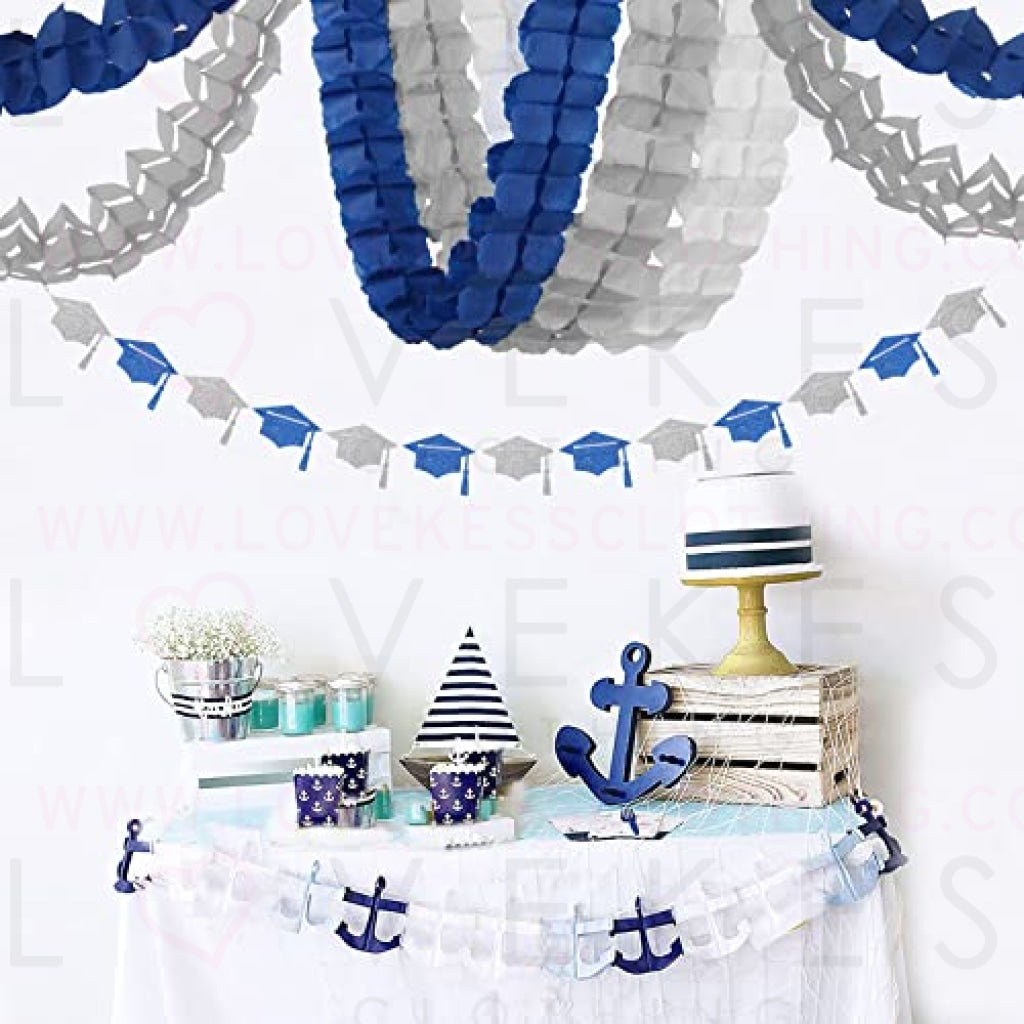 LoveKess Clothing - Navy-Blue White-Silver Party-Decorations