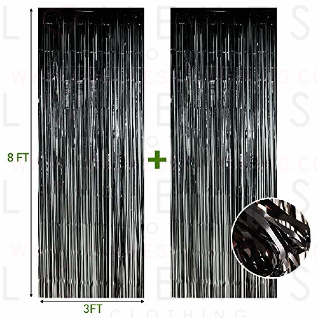 Twinkle Star 2 Pack Photo Booth Backdrop Foil Curtain Tinsel Backdrop Environmental Background for Halloween Party, Birthday, Wedding, Graduation, Christmas Decorations (Black)