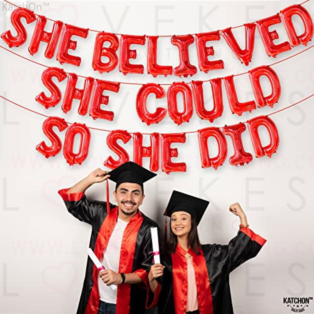 KatchOn, She Believed She Could So She Did Banner - Red, 16 Inch | Congratulations Banner, Congratulations Decorations | Graduation Party Decorations 2023 | Nurse Graduation Decorations Class of 2023