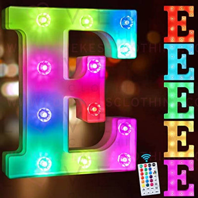 Colorful Light up Letters Led Marquee Letter Lights with Remote 18 Colors Letters with Lights for Wedding Birthday Party Lamp Christmas Home Bar Decoration - Diamond Design Battery Powered - E