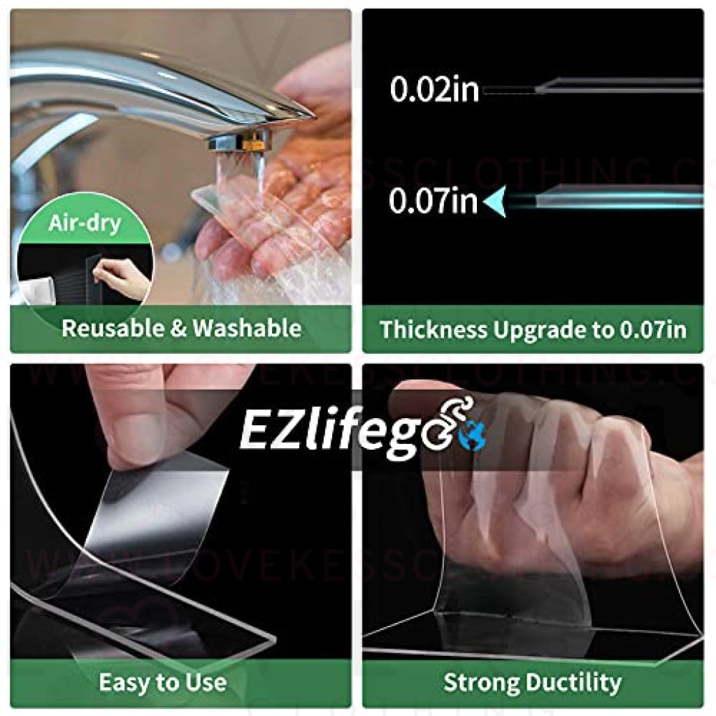 EZlifego Double Sided Tape Heavy Duty(16.5FT/5M)，Multipurpose Wall Tape Adhesive Strips Removable Mounting Tape,Reusable Strong Sticky Transparent Tape Gel Poster Carpet Tape for Paste Items,Household