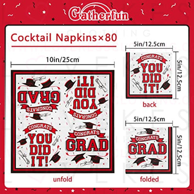 Graduation Party Supplies Disposable Paper Cocktail Napkins for 2023 Graduation Party Decorations, 80 Pack（red and black）