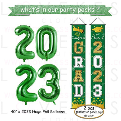 HIPEEWO Graduation Decorations 2023 - Graduation Party Supplies Include Congrats Grad Banner, Backdrop, Porch Sign, Balloons, Hanging Swirls, High School College Graduation Party Decorations | Green