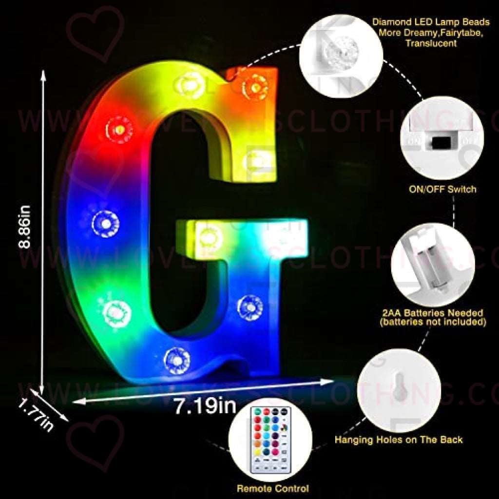Colorful Light up Letters Led Marquee Letter Lights with Remote 18 Colors Letters with Lights for Wedding Birthday Party Lamp Christmas Home Bar Decoration - Diamond Design Battery Powered - G