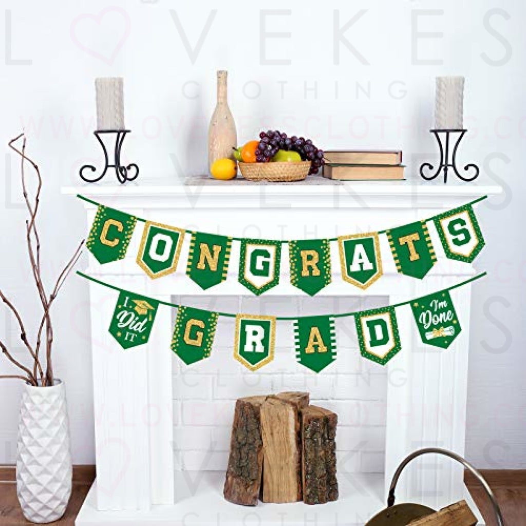 2023 Green Graduation Banner - No DIY Required Green Graduation Party Supplies Decorations Grad Banner for College, High School Party (Green Congrats Grad)