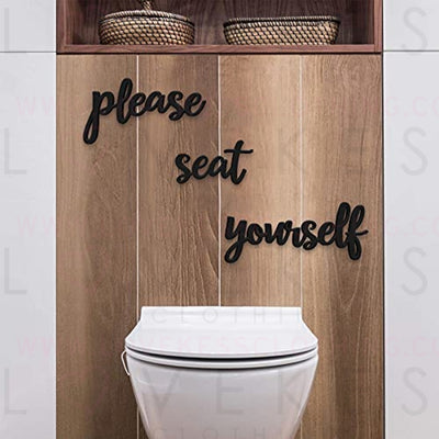 Please Seat Yourself Bathroom Sign 4 Pieces DIY Farmhouse Rest Room Wall Decor Funny Signs for Door Rustic Design Relax Quotes and Sayings for Family and Kids Decorations Wooden Waterproof BLACK