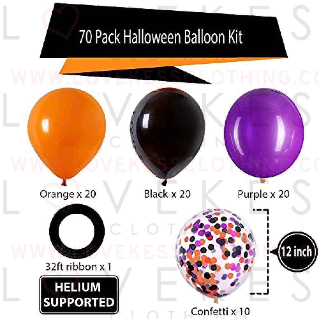 70 Pack Halloween Party Balloons,12inch Black Purple Orange Confetti Halloween Ballons Garland Kit for Halloween Birthday Hocus Pocus Party Decorations…