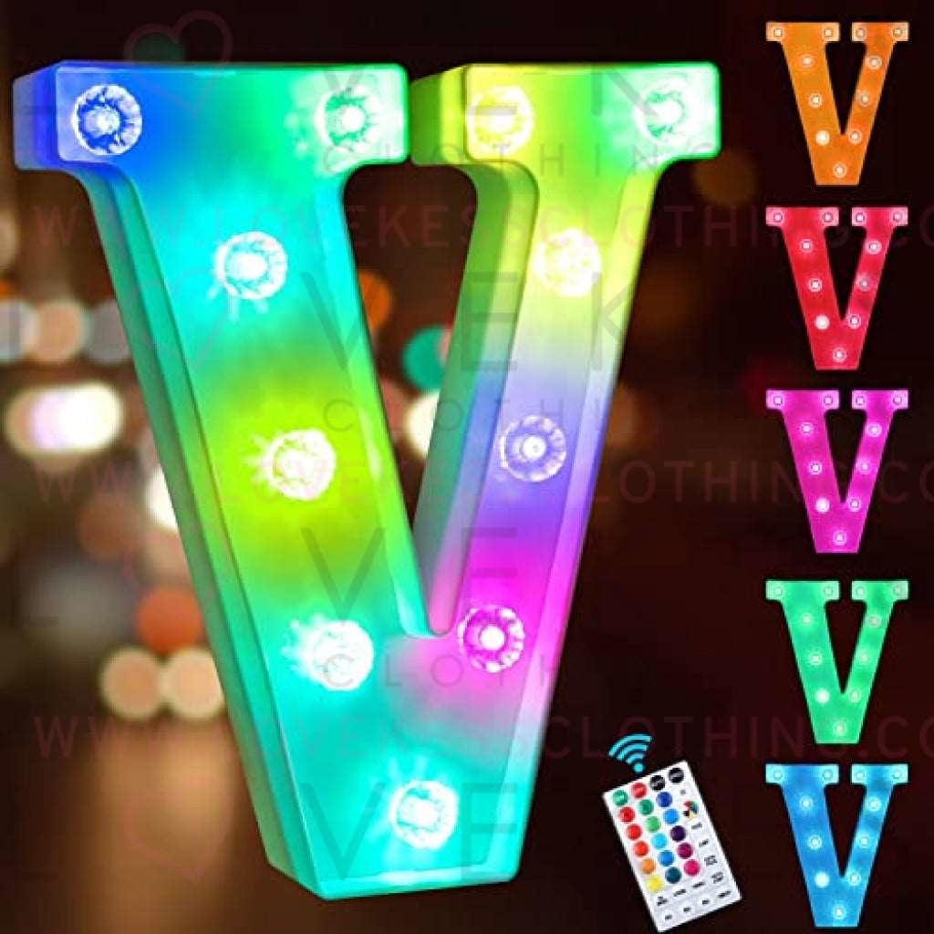 Colorful Light up Letters Led Marquee Letter Lights with Remote 18 Colors Letters with Lights for Wedding Birthday Party Lamp Christmas Home Bar Decoration - Diamond Design Battery Powered - V