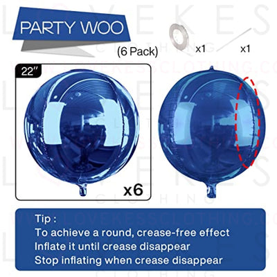 PartyWoo Dark Blue Balloons, 6 pcs Blue Foil Balloons, 22 inch Giant 4D Foil Balloons and Ribbon, Large Mylar Balloons, Balloons for Birthday Decorations, Wedding Decorations, Party Decorations