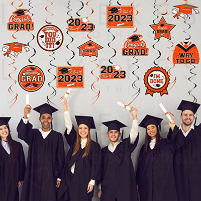 31 Pieces Graduation Party Supplies, 2023 Graduation Hanging Swirl Congrats Grad and Graduation Party Decorations(Orange, Black)