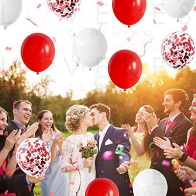 Red and White Confetti Balloons 60pcs 12 inch Red Confetti Latex Balloon Red White Party Decorations Birthday Wedding Bridal Baby Shower Valentines Day