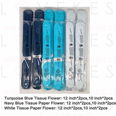 Paper Flower Tissue Pom Poms Party Supplies (Navy Blue,Turqoise Blue,White,12pc)