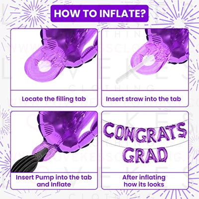 KatchOn, Purple Congrats Grad Balloons Banner  - Big, 16 Inch | Graduation Balloons | Congratulations Balloons for Lavender Graduation Decorations Class of 2023 Purple | Congrats Balloons Banner