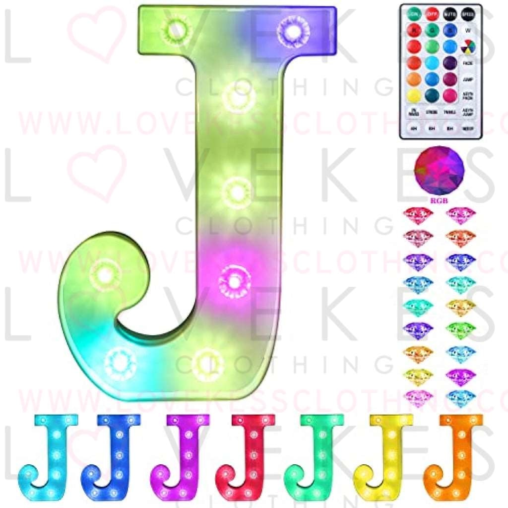 Colorful Light up Letters Led Marquee Letter Lights with Remote 18 Colors Letters with Lights for Wedding Birthday Party Lamp Christmas Home Bar Decoration - Diamond Design Battery Powered - J
