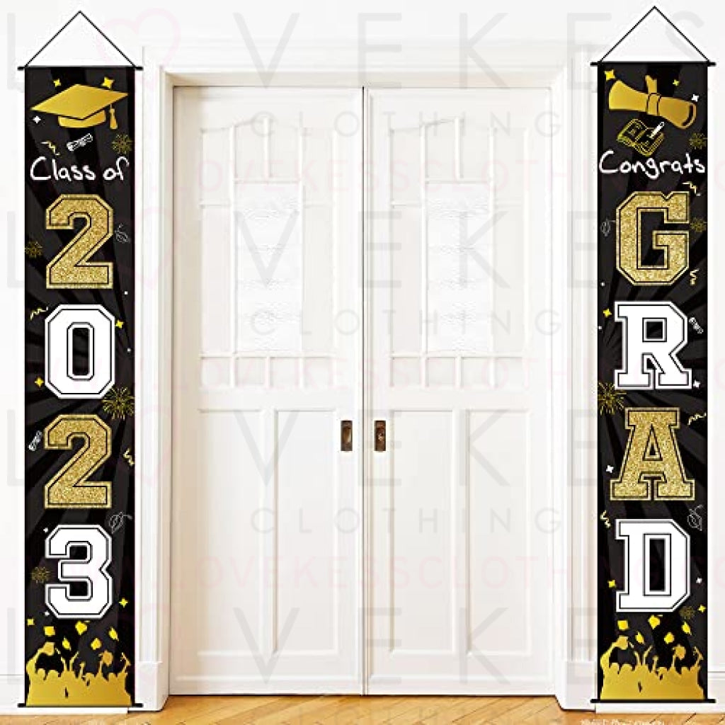 HIPEEWO Graduation Decorations 2023 - Graduation Party Supplies Include Congrats Grad Banner, Backdrop, Porch Sign, Balloons, Hanging Swirls, High School College Graduation Party Decorations | Black