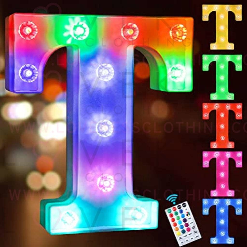 Colorful Light up Letters Led Marquee Letter Lights with Remote 18 Colors Letters with Lights for Wedding Birthday Party Lamp Christmas Home Bar Decoration - Diamond Design Battery Powered - T