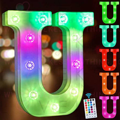 Colorful Light up Letters Led Marquee Letter Lights with Remote 18 Colors Letters with Lights for Wedding Birthday Party Lamp Christmas Home Bar Decoration - Diamond Design Battery Powered - U