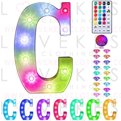 Colorful Light up Letters Led Marquee Letter Lights with Remote 18 Colors Letters with Lights for Wedding Birthday Party Lamp Christmas Home Bar Decoration - Diamond Design Battery Powered - C