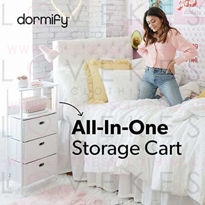 Dormify Storage Drawers Organizer on Wheels with Charging Station and USB Ports, Fabric Drawers for Clothes Storage Tower, Nightstand with Drawer Tower Organizer|Tall Skinny Dresser Closet| White/Grey