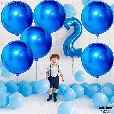 Giant, 22 Inch Royal Blue Metallic Balloons - Pack of 6 | Round 360 Degree Royal Blue Balloons for Baby Shark Birthday Decorations | 4D Sphere Mirror Blue Foil Balloons for Prince Birthday Decorations