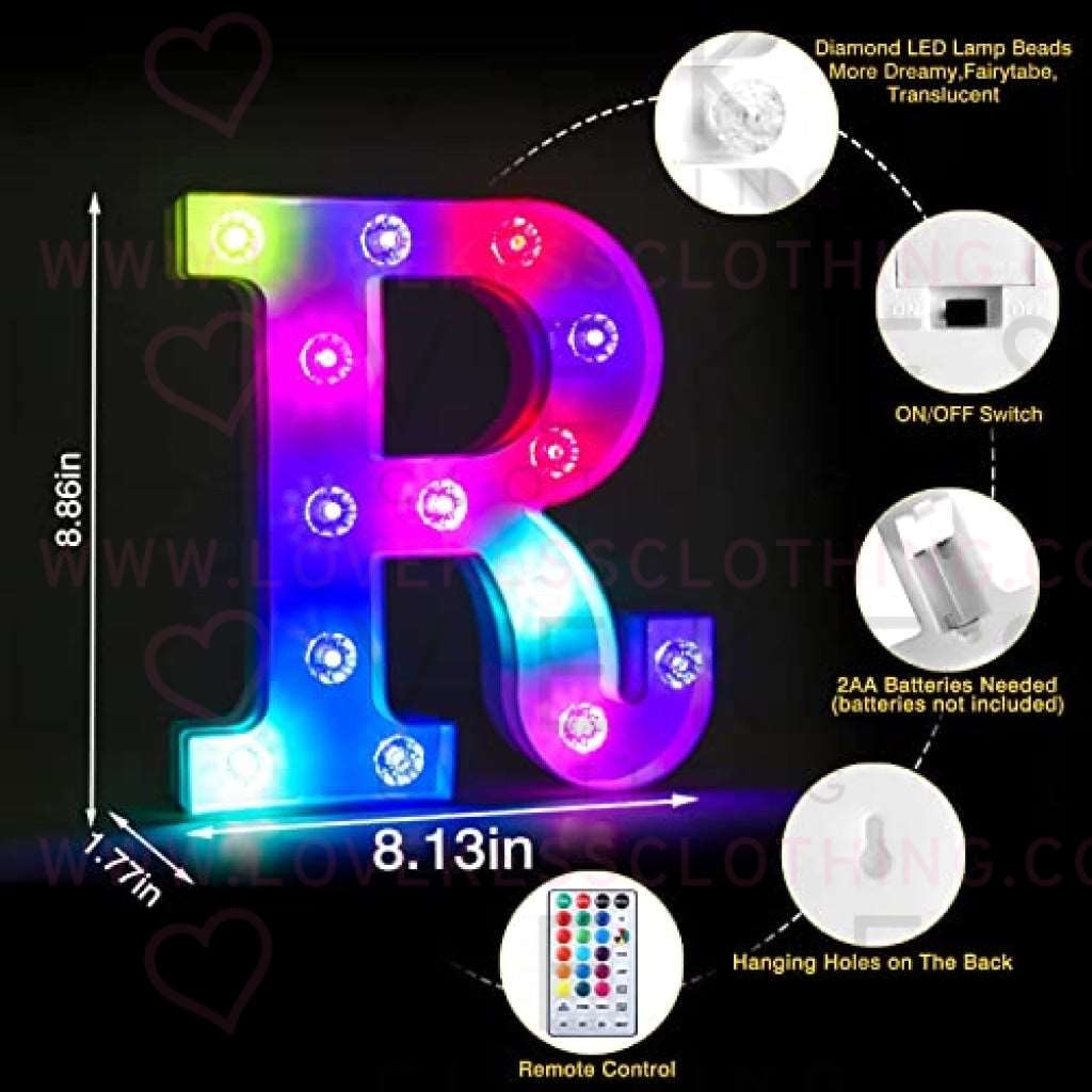 Colorful Light up Letters Led Marquee Letter Lights with Remote 18 Colors Letters with Lights for Wedding Birthday Party Lamp Christmas Home Bar Decoration - Diamond Design Battery Powered - R